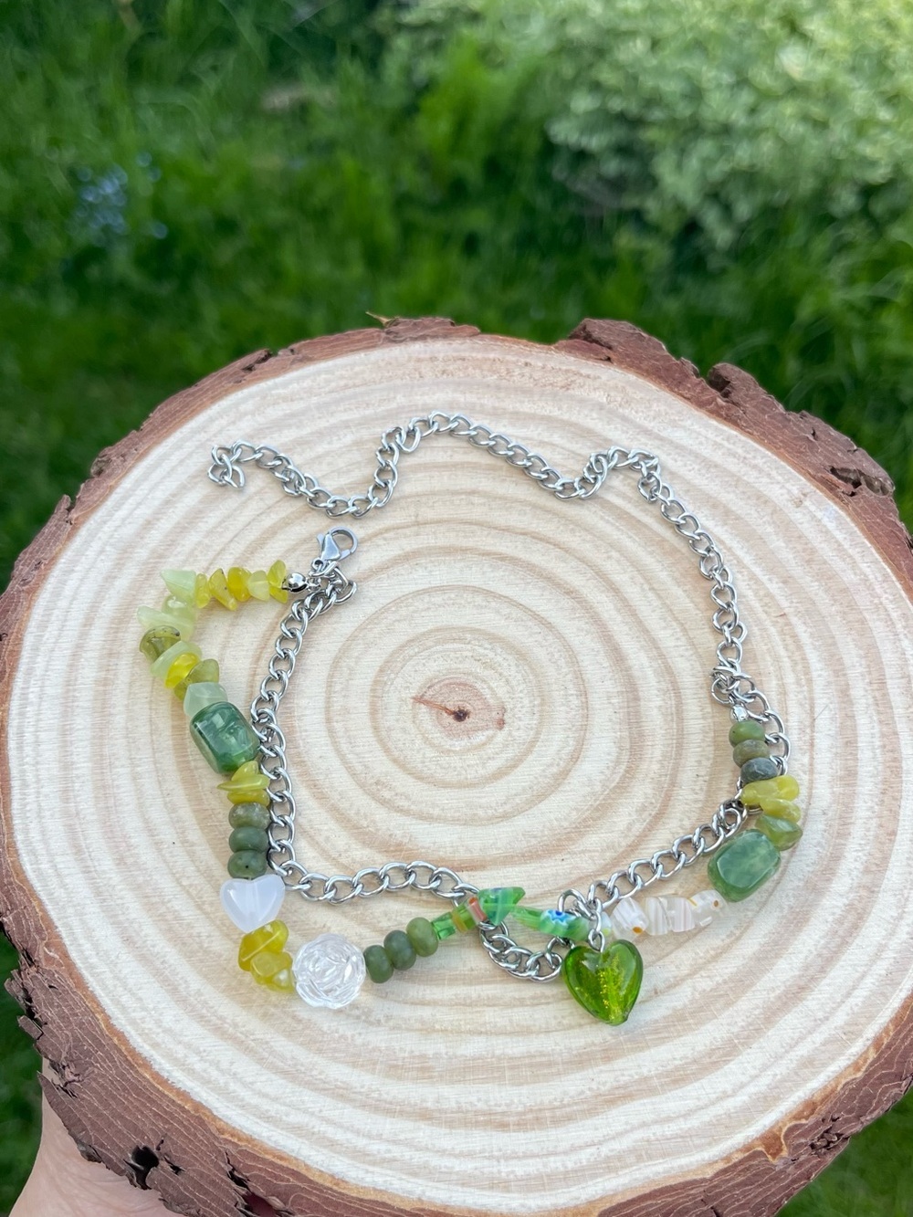 💖5 for $25😻 Handmade Green Heart Mixed-Bead Anklet - Women Jewelry